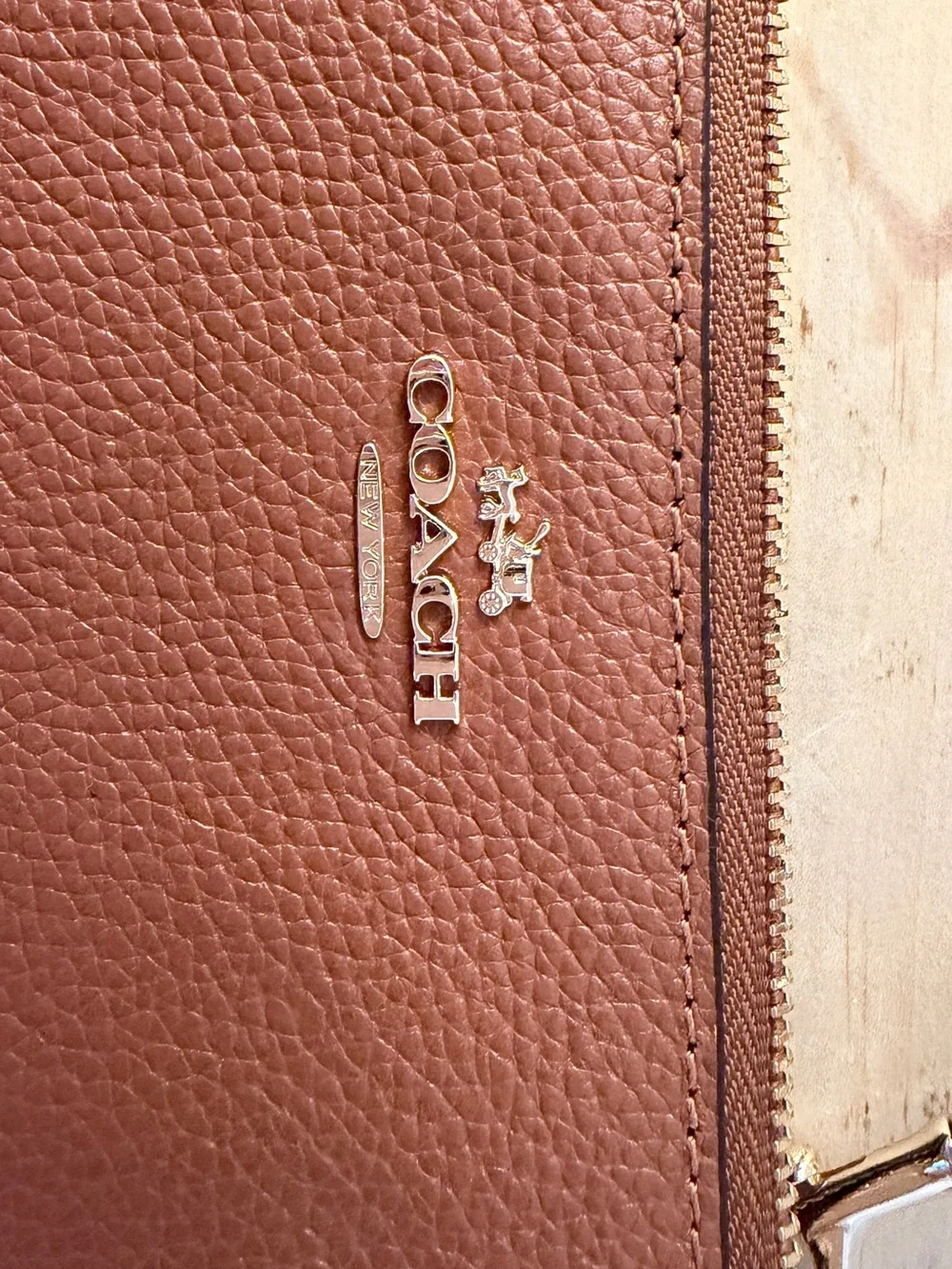 Coach Brown Leather Wristlet with Shearling Trim